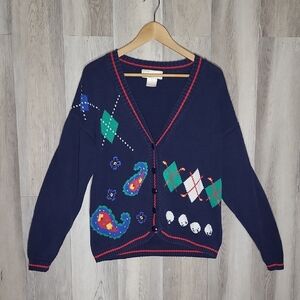 id Distinctions‎ Mens Medium Vintage Cardigan Paisely Argyle Golf Knit